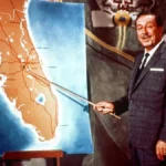 Walt Disney pointing at a map of Florida.