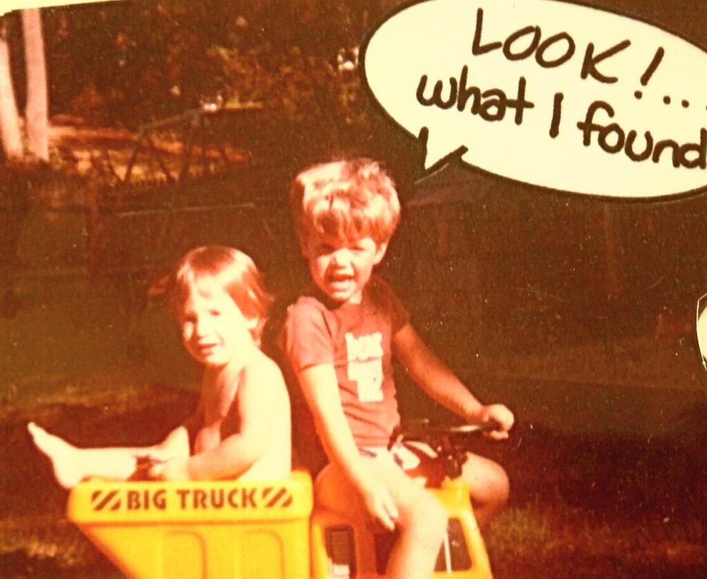 Matt and Mike Cavallo in a ride on dump truck circa 1980