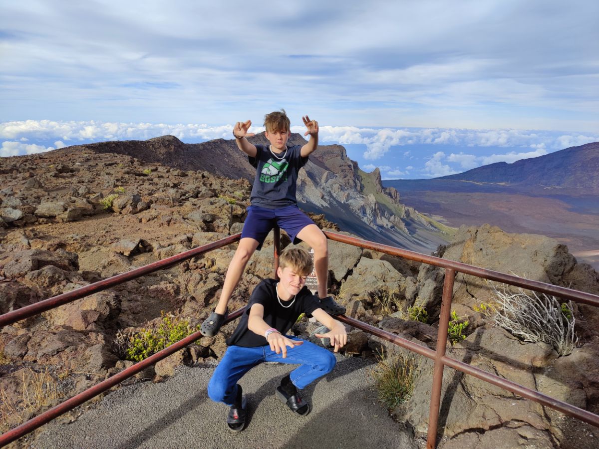 Mason and Colby atop Mount Haleakala